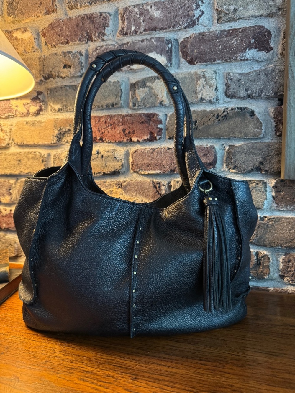 🖤 Perlina New York Black Leather Shoulder Bag
